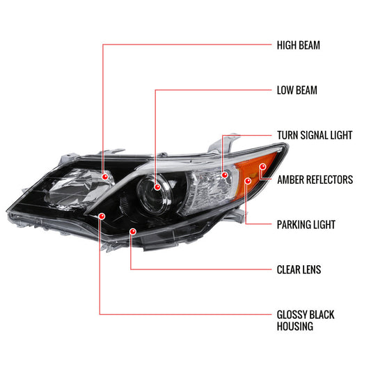 2012-2014 Camry OEM Style Projector Spec-D Headlights Black