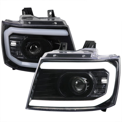 Spec-D 07-14 Chevy Avalanche Tahoe Projector Headlights LED Bar Black
