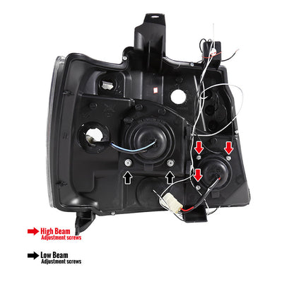 2007-2014 Chevy Avalanche Tahoe Projector Spec-D Headlights LED Bar Black