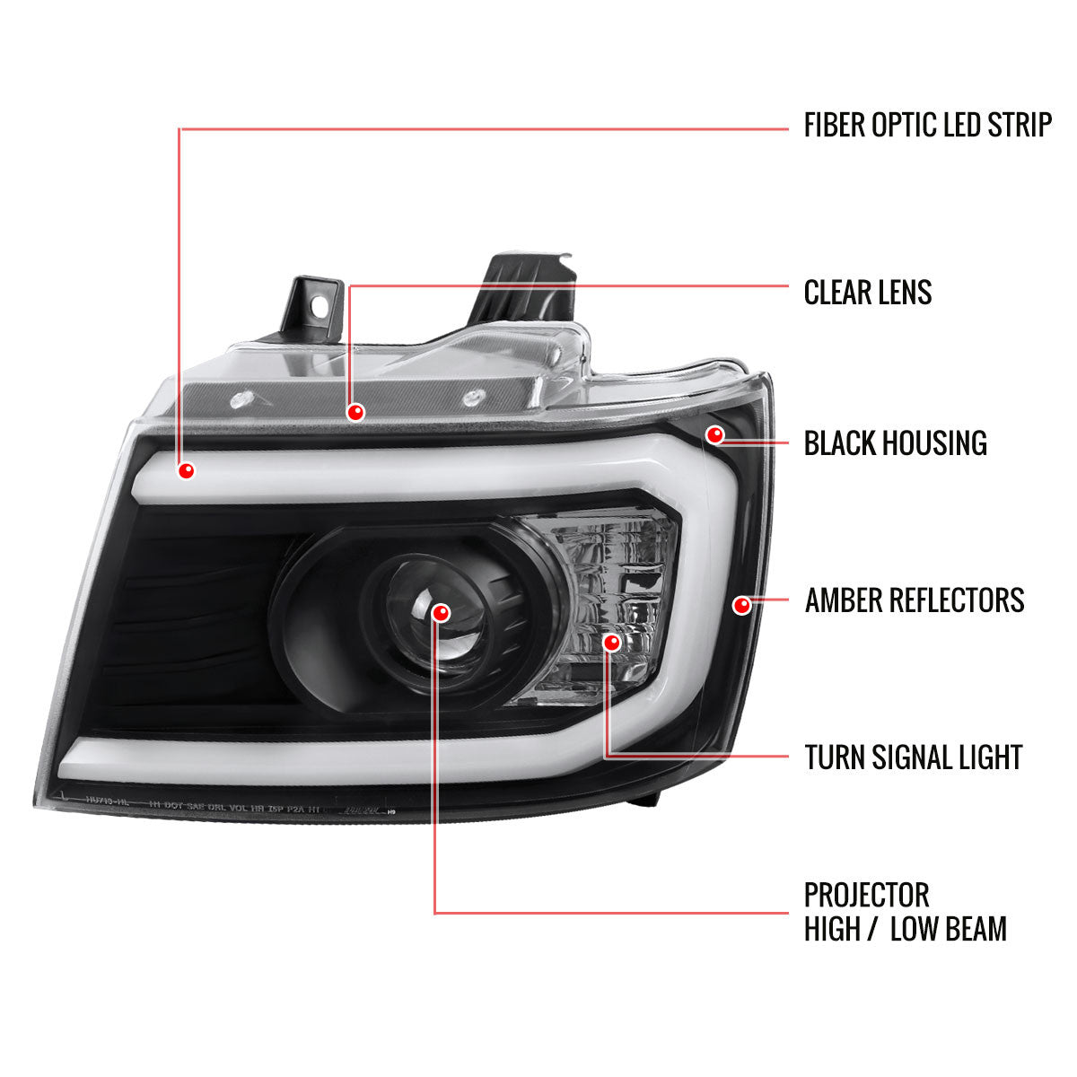 Chevy Avalanche Projector Headlights Black Clear