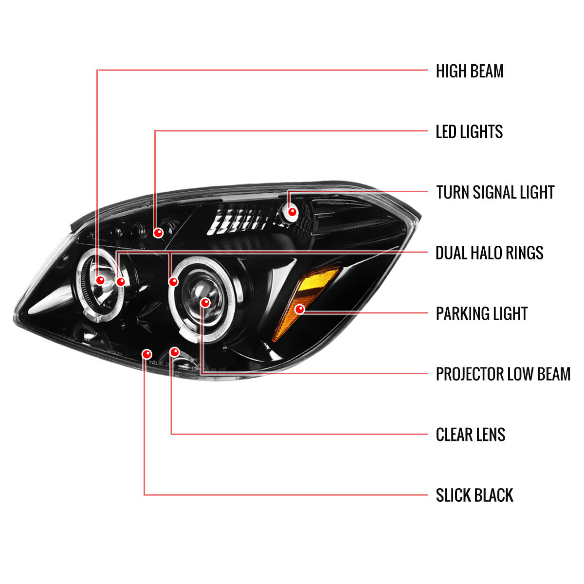 Chevy Cobalt Dual Halo Pro Headlights Black