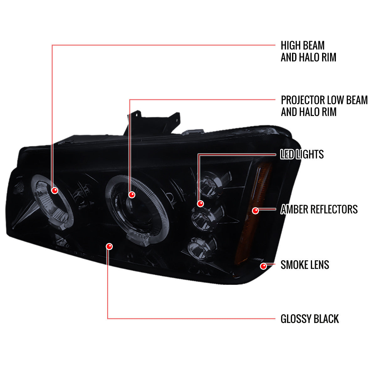 2003-07 Chevy Silverado Projector Headlights Black Smokedd