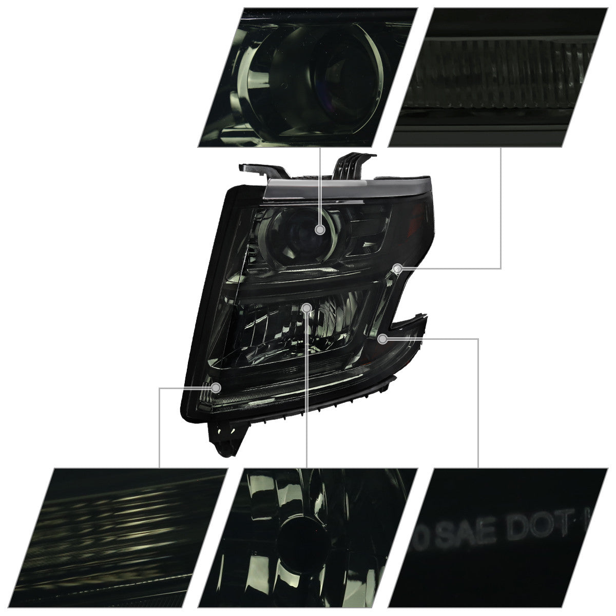 2015-2020 Chevy Tahoe Projector Spec-D Headlights LED Signals Smoked