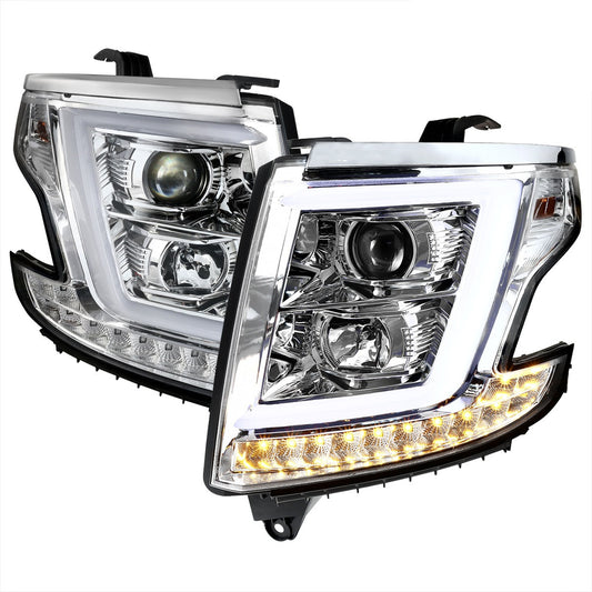 Spec-D 15-20 Chevy Tahoe Projector Headlights LED Bar Chrome