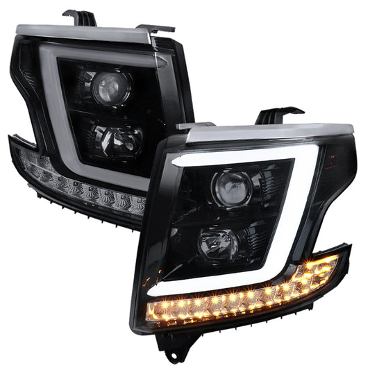 Spec-D 15-20 Chevy Tahoe Projector Headlights LED Bar Black Smoked