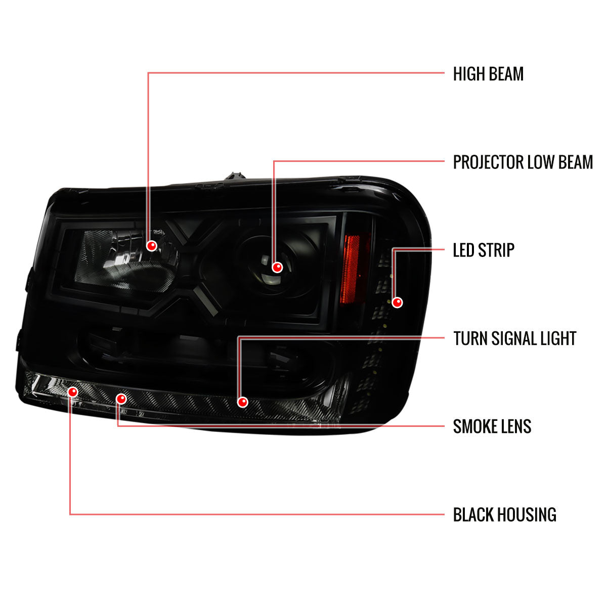 2002-2009 Chevy Trailblazer Spec-D Headlights Black Smoked