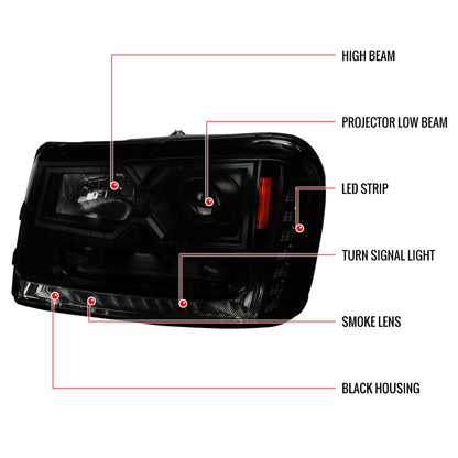 2002-2009 Chevy Trailblazer Spec-D Headlights Black Smoked
