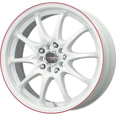 Drag Wheels Dr-9 15X6.5 4X100 4X114.3 White W/ Red Stripe Rims