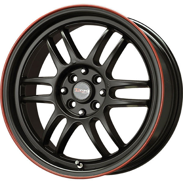 Drag Wheels Dr-21 15X7 4X100 Flat Black W/ Red Stripe Rims