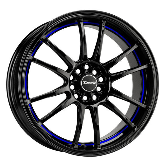 Drag Wheels Dr-38 17X8 5X100 5X114 Et47 Black W/Blue Stripe Rims