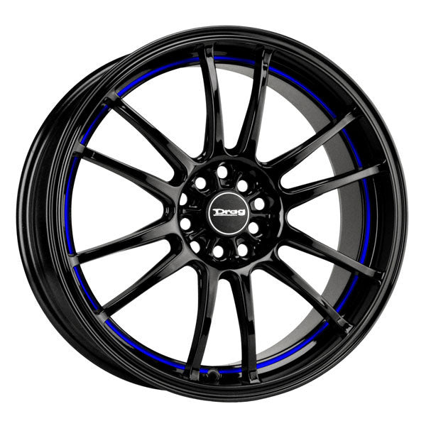 Drag Wheels Dr-38 17X8 5X100 5X114 Et35 Black W/Blue Stripe Rims