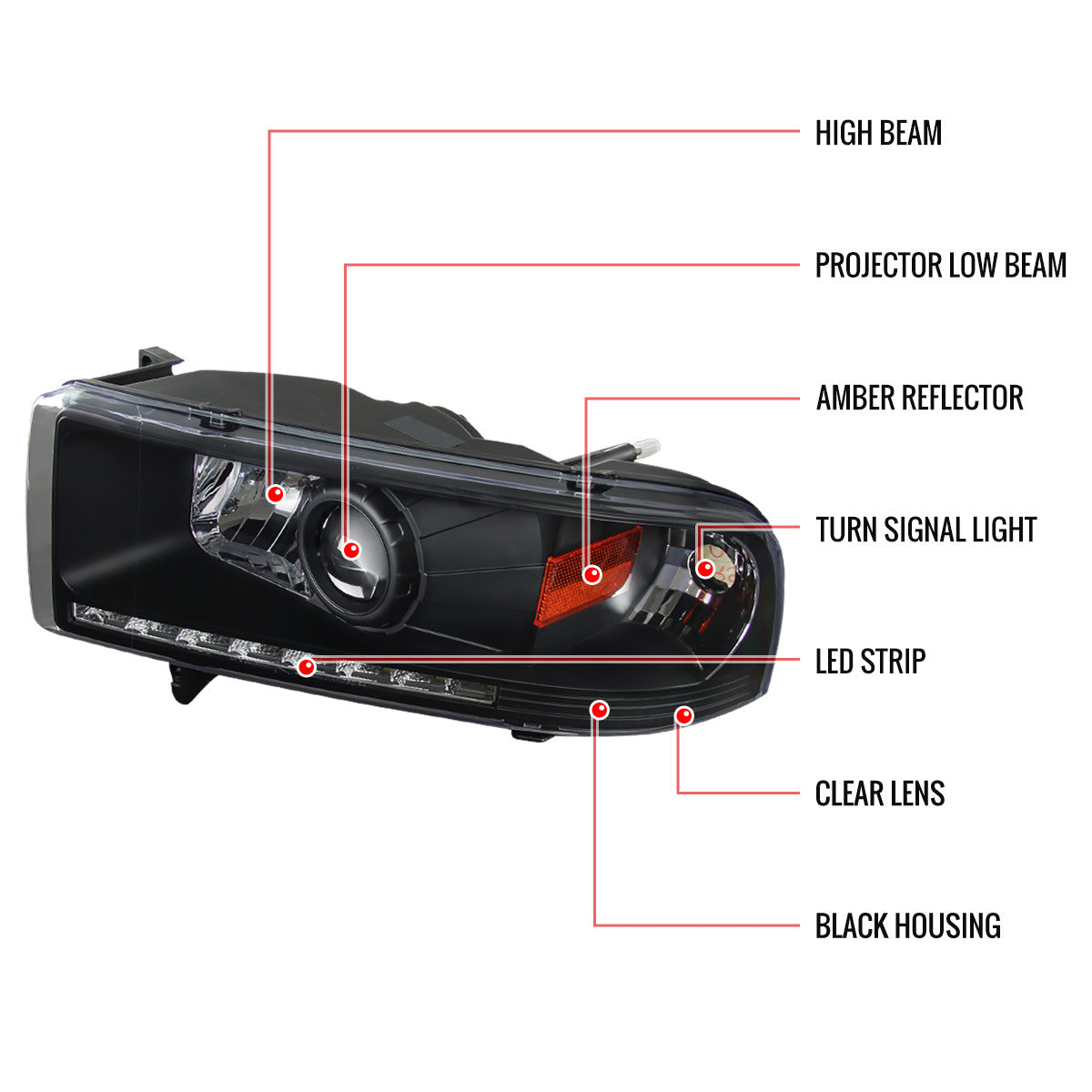 1994-2001 Dodge Ram 3500 Projector Spec-D Headlights Black