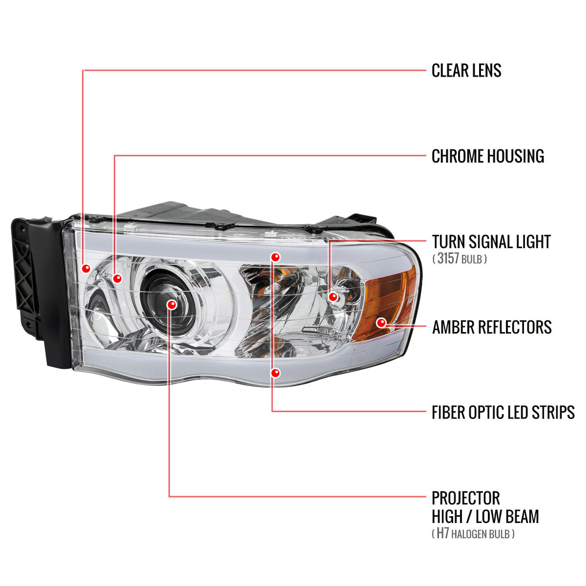 Spe-D 2002-2005 Dodge Ram 3500 Projector Spec-D Headlights Chrome