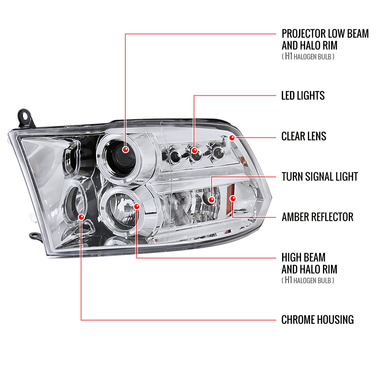 Spe-D 2009-2018 Dodge Ram 3500 Projector Spec-D Headlights Chrome