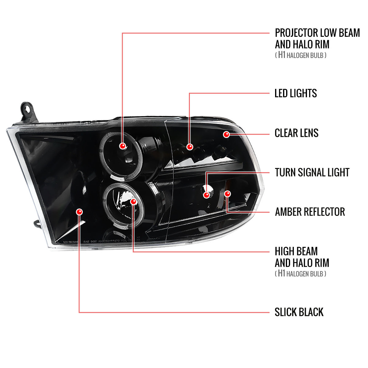 2009-2018 Dodge Ram 3500 Sequoia LED Spec-D Headlights Black