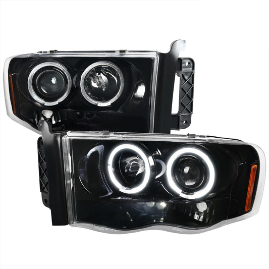 Spec-D 02-05 Dodge Ram Dual Halo Projector Headlights Black