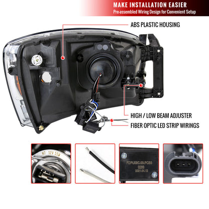 2006-2008 Dodge Ram LED Bar Projector Spec-D Headlights Chrome