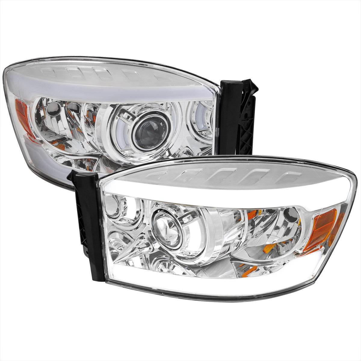 Spec-D 06-08 Dodge Ram LED Bar Projector Headlights Chrome