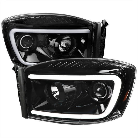 Spec-D 06-08 Dodge Ram LED Bar Projector Headlights Black Clear