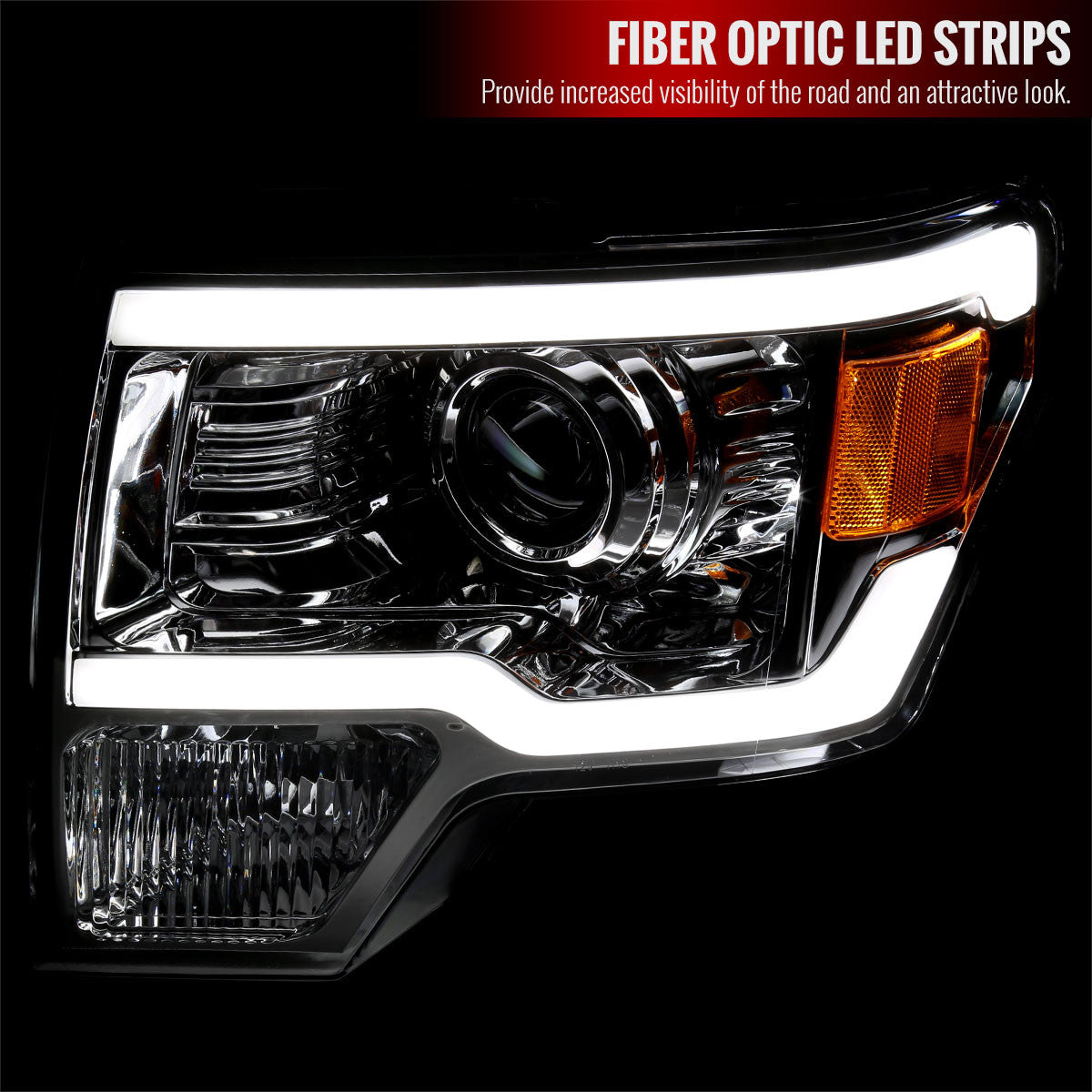 2009-14 Ford F150 LED Strip Headlights Chrome Clear