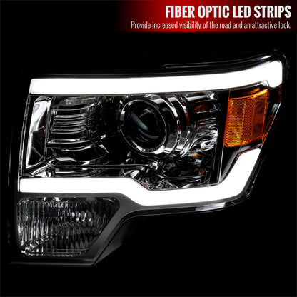 2009-14 Ford F150 LED Strip Headlights Chrome Clear