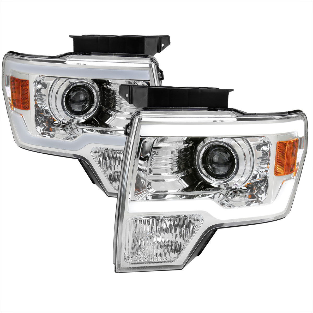 Spec-D 09-14 Ford F150 LED Strip Headlights Chrome Clear