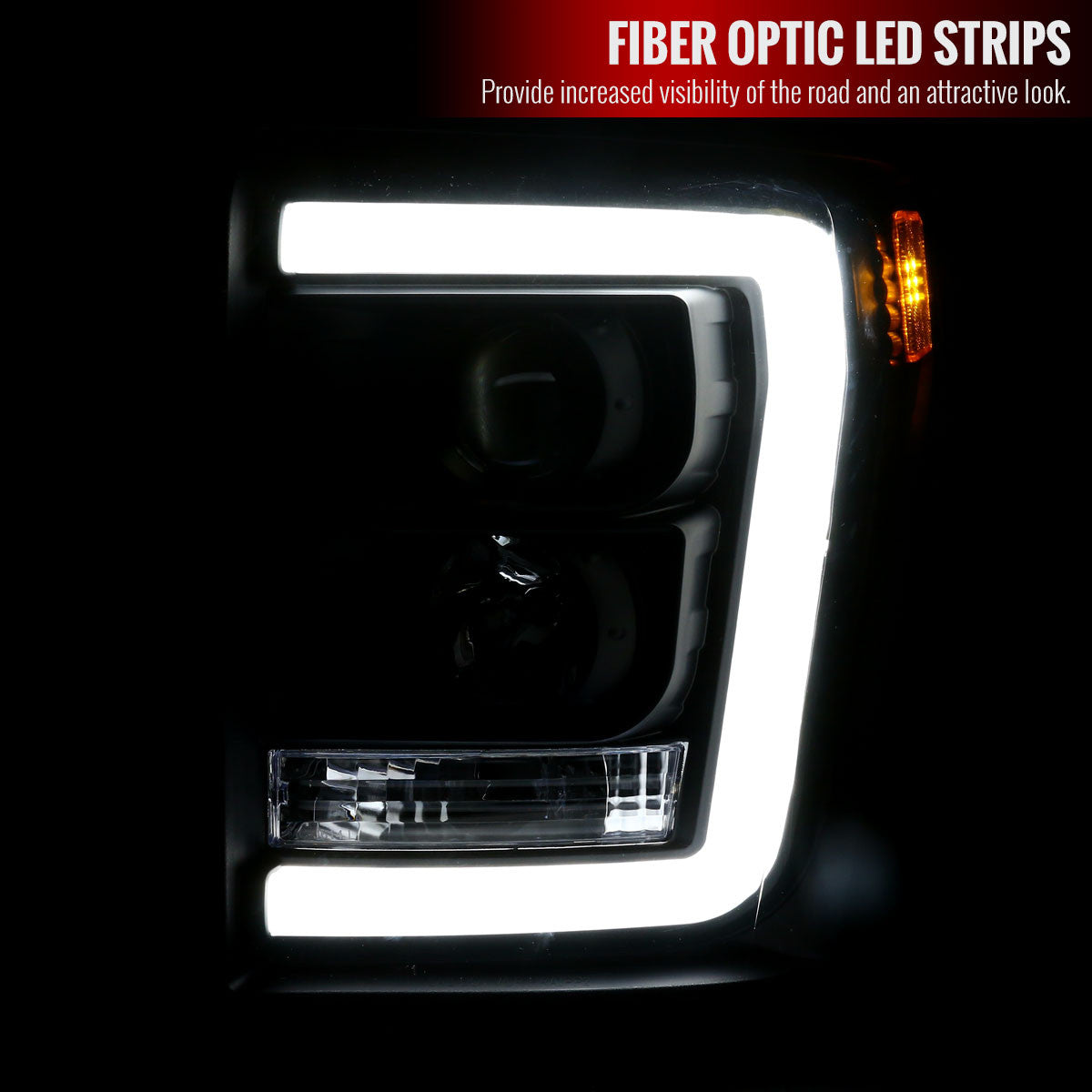 Spec-D 11-16 Ford F250 F350 F450 LED C-Bar Headlights Black