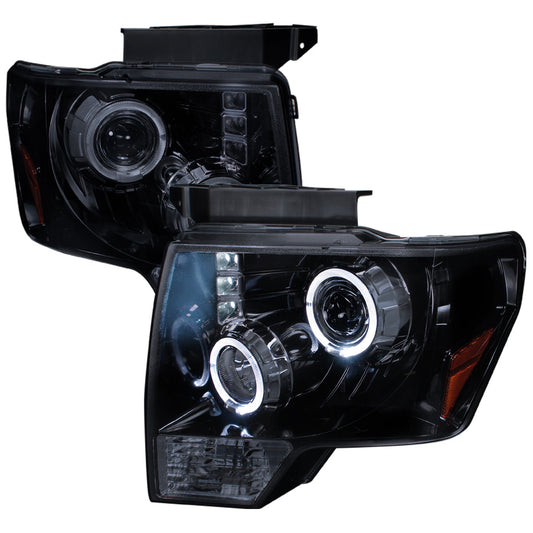 Spec-D 09-14 Ford F150 Dual Halo Projector Headlights Black Smoked