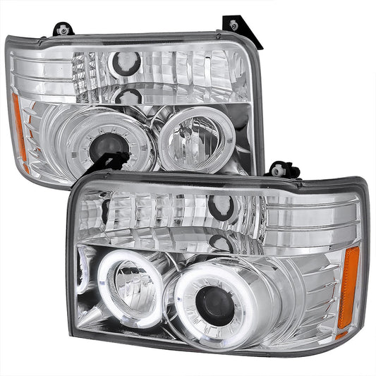 Spec-D 92-96 Ford F150 Dual Halo Projector Headlights Chrome