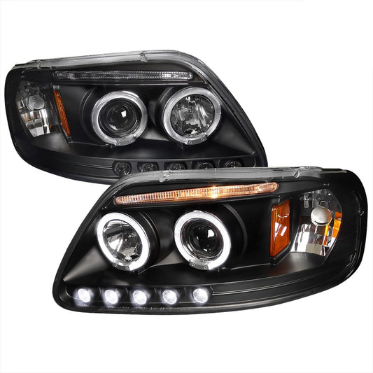 Spec-D 97-02 Ford F150 Halo LED Projector Headlights Black