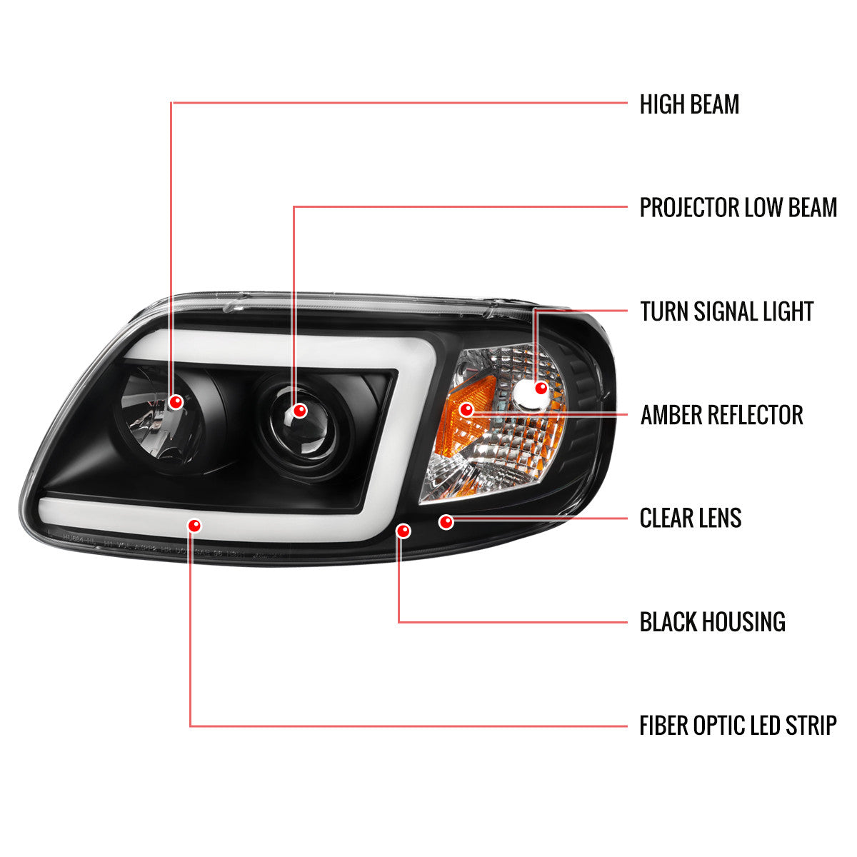 Ford F150 Projector SEQ LED C-bar Headlights Black