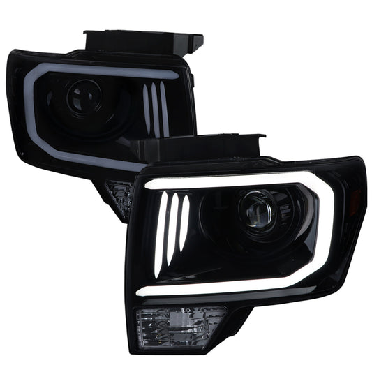 Spec-D 09-14 Ford F150 Proj Headlights LED Bar Black Smoked