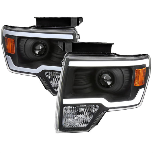 Spec-D 09-14 Ford F150 Projector Headlights LED Bar Black