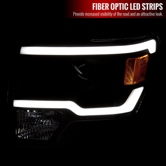 2009-2014 Ford F150 Projector Spec-D Headlights LED Bar Black