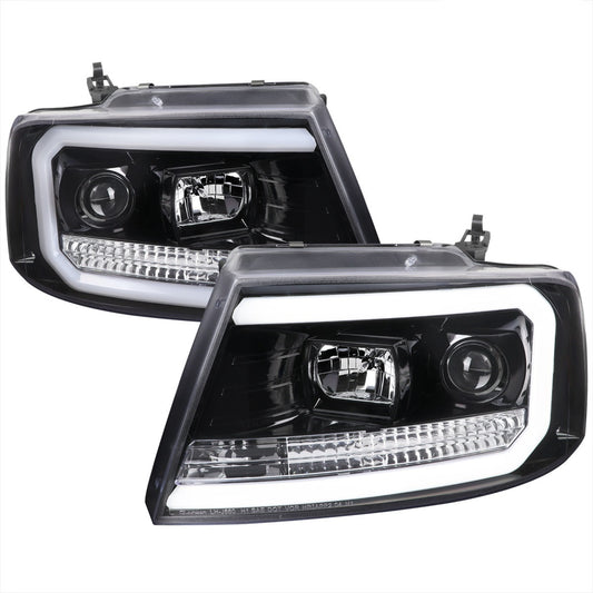 Spec-D 04-08 Ford F150 LED Projector Headlights LED Bar Black