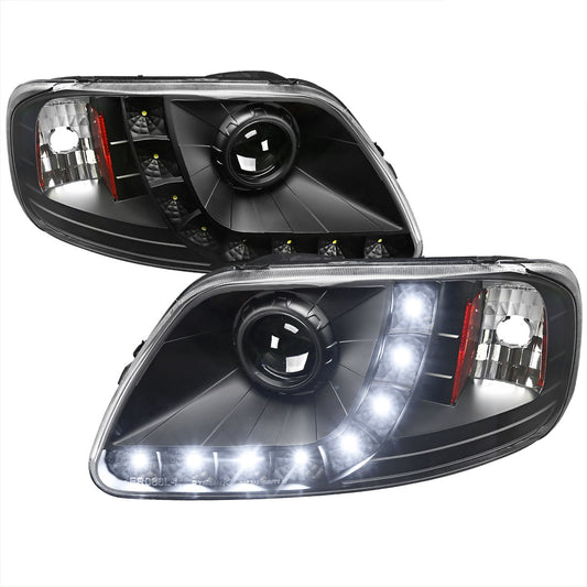 Spec-D 97-03 Ford F150 Projector Headlights LED Strip Black