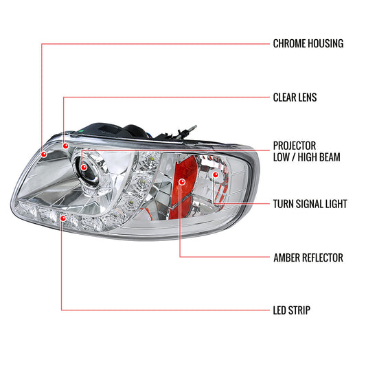 1997-2003 Ford F150 Chrome Projector LED Strip Spec-D Headlights