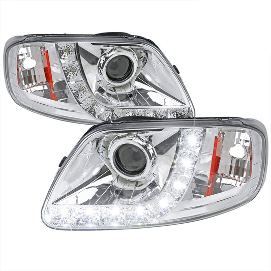 Spec-D 97-03 Ford F150 Chrome Projector LED Strip Headlights