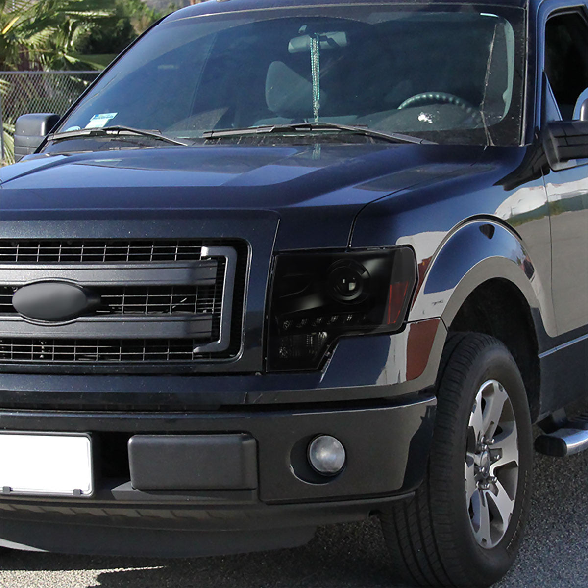 2LHP-F15009JM-G3-GO 2009-14 Ford F150 Projector Headlights LED Bar Black