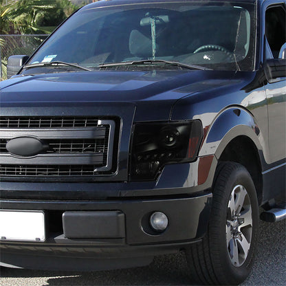 2LHP-F15009JM-G3-GO 2009-14 Ford F150 Projector Headlights LED Bar Black