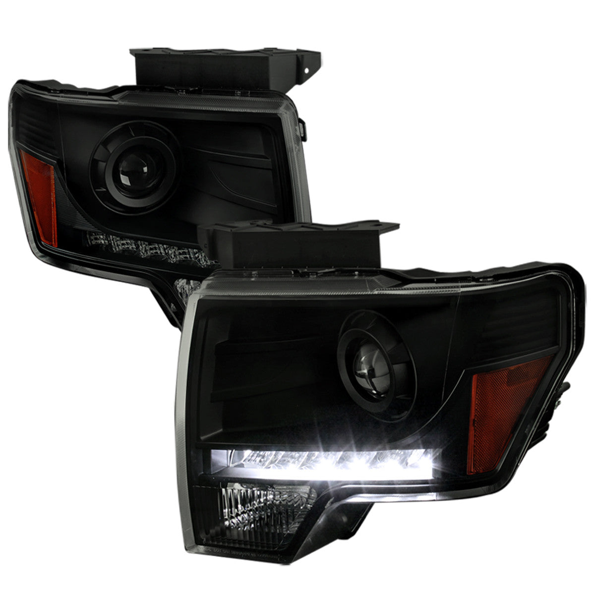 Spec-D 09-14 Ford F150 Projector HeadlightsLED Drl Black Smoked