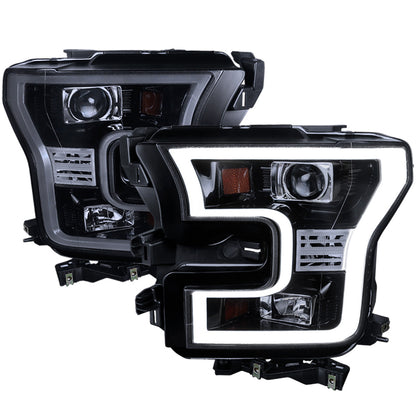 Spec-D 15-17 Ford F150 LED Rim Projector Black Headlights Smoked