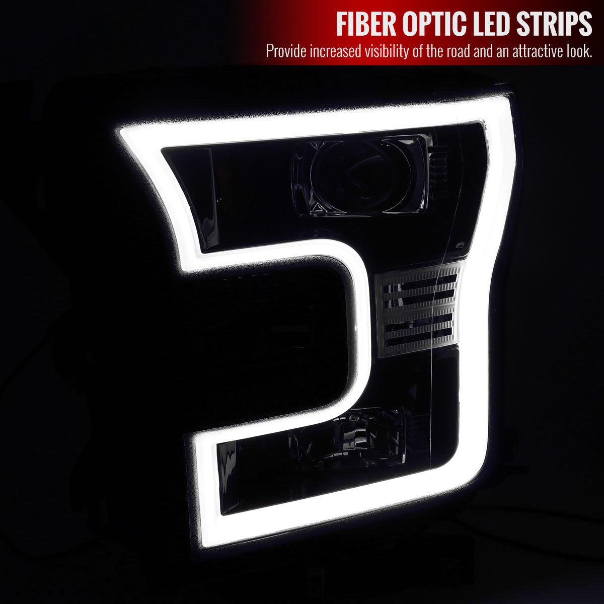 Spe-D 2015-2017 Ford F150 LED Rim Projector Black Spec-D Headlights Smoked