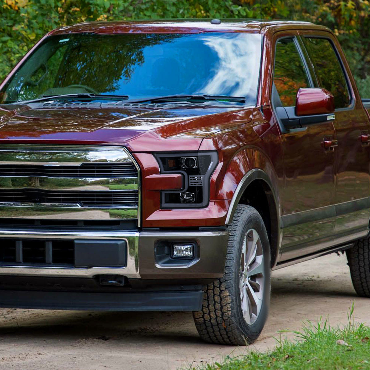 2015-17 Ford F150 LED Rim Projector Black Headlights Smokedd