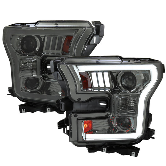 Spec-D 15-17 Ford F150 LED Projector Chrome Headlights Smoked