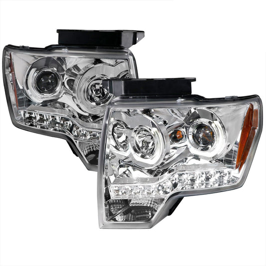 Spec-D 09-14 Ford F150 U-Ring Halo Projector Headlights Chrome