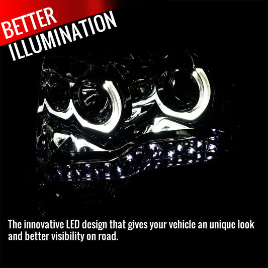 2009-2014 Ford F150 U-Ring Halo Projector Spec-D Headlights LED Smoked
