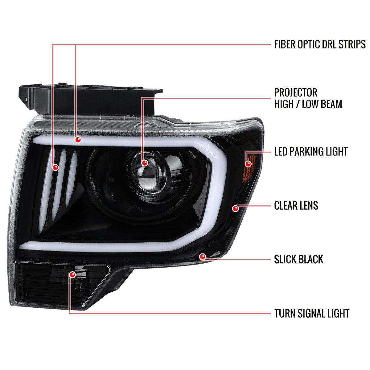 Spe-D 2009-2014 Ford F150 Projector Spec-D Headlights LED Bar Black Clear