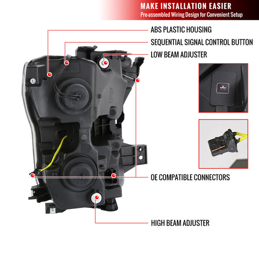 2015-2017 Ford F150 Projector Spec-D Headlights Lights Smoked