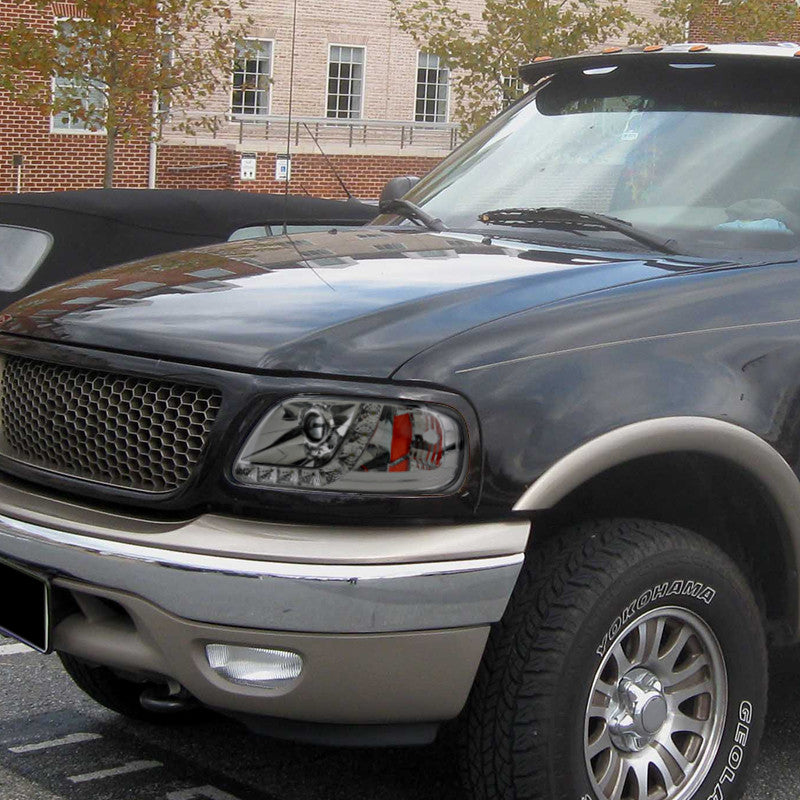 2LHP-F15097BK-G2-TM 1997-04 Ford F150 Projector Headlights Black Clear